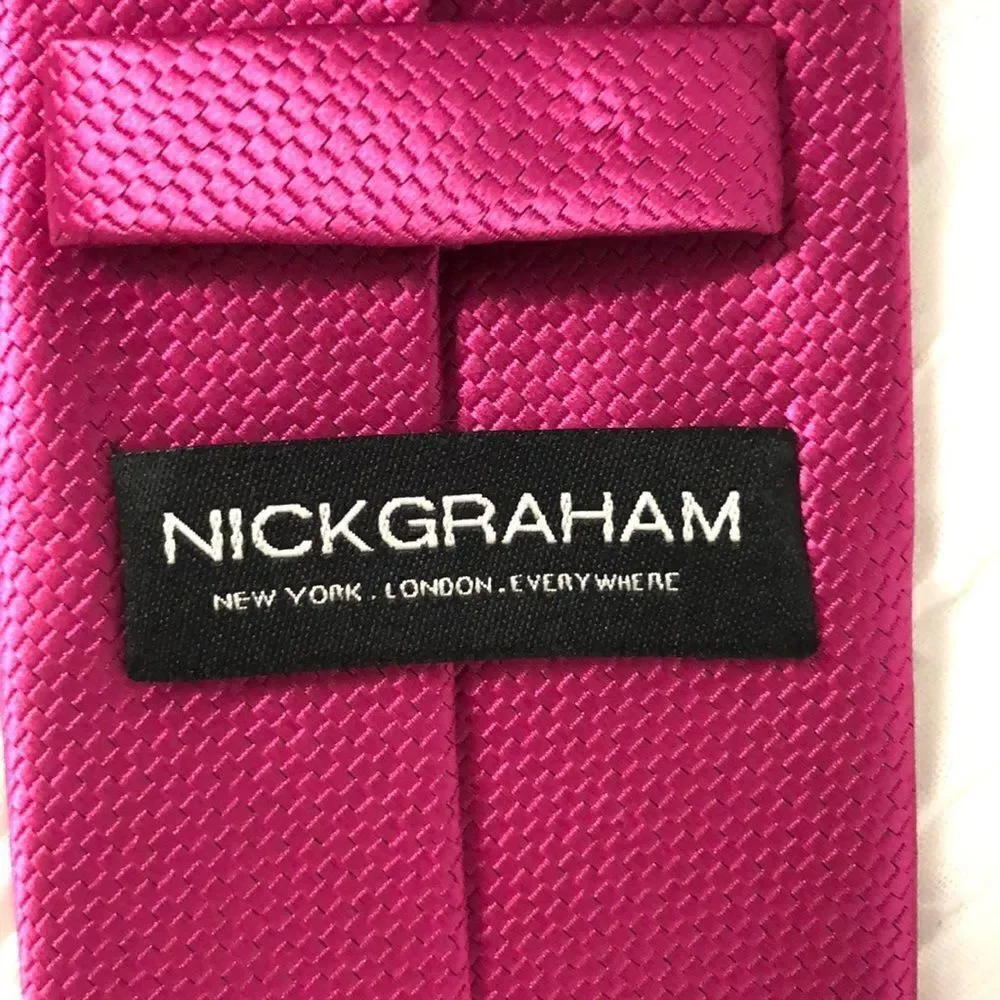 Nick Graham Stunning Fuchsia Pink Textured Polyester Tie